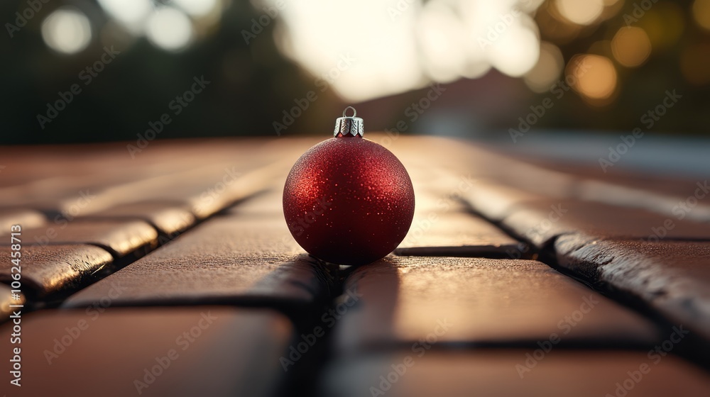 Wall mural a red christmas ornament sitting on top of a brick walkway