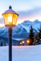 A street light in the middle of a snowy field