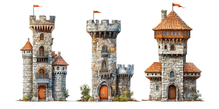 Set of castle isolated transparent background