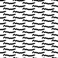Seamless pattern with black wavy brush strokes