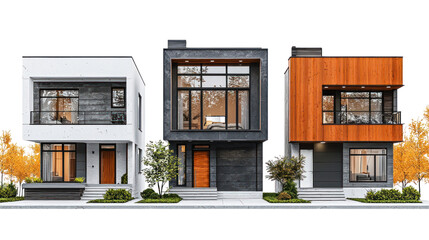 set of modern house isolated on transparent background, png elements collection.