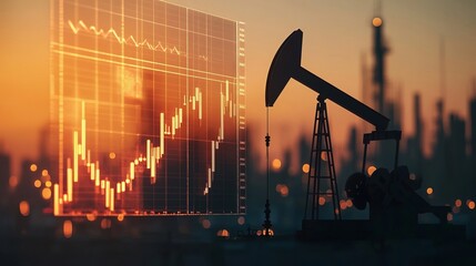 Market price chart, or stock market chart on oil extraction background with space for text or inscriptions, prices for oil, gas and fuel