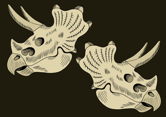 drawing of a triceratops fossil, one of the most famous dinosaurs of all time © Lucien