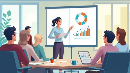 Fototapeta premium Engaging business presentation in a modern conference room with a data-driven focus