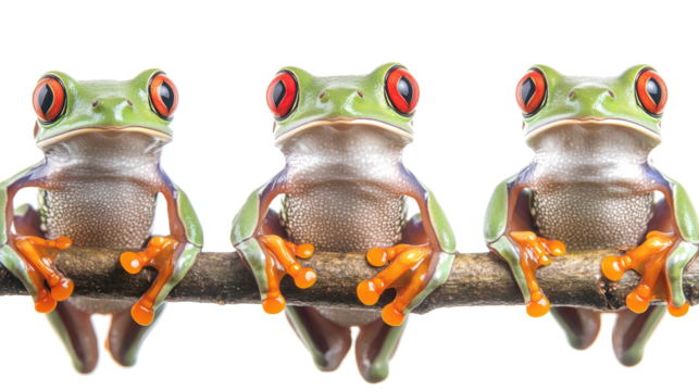 Red-eyed Tree Frogs Perched on Branches in a Tranquil Setting Generative AI