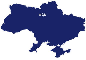 silhouette map of ukraine with capital cities
