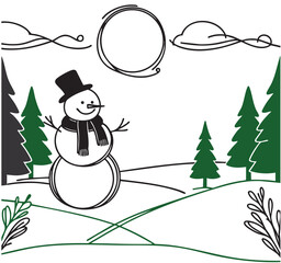 Landscape with christmas tree and Snowman
