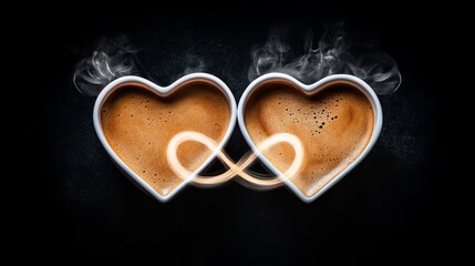 Heartshaped coffee cups with infinity symbol steam art 169