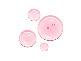 Pink serum oil sample swatch round shape texture isolated on white background. cosmetic Hyaluronic acid retinol collagen science lab product