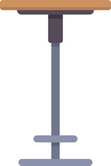 Round bar table standing on one leg, piece of furniture made of wood and metal, element for cafe interior