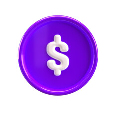 Dollar coin money 3d currency web button icon
