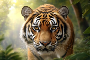 Obraz premium Realistic Tiger on White Transparent Background: Wildlife Portrait