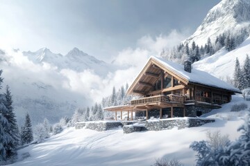 luxury beautiful winter alpine  lodge in the alps mountains, fairy christmas holiday travel destination