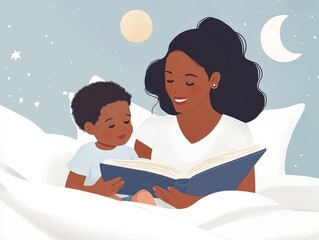 Mom reading a bedtime story to her child