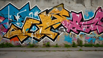 Fototapeta premium Dynamic Urban Concrete Texture with Vibrant Graffiti Art and Raw Details