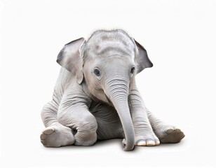 Obraz premium young baby elephant sit down to show isolated on white background with clipping path
