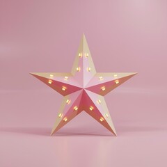 Obraz premium Minimalistic 3D rendering of a pink star marquee light decoration symbolizing Hollywood glamor and success on a soft pastel background.