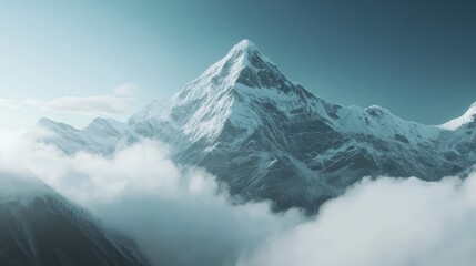 Beautiful landscape mood of snowy mountains or mountain ridge with fog or clouds at the bottom