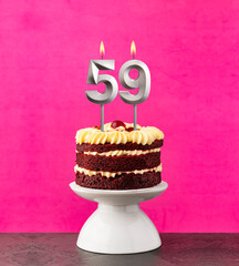 Red velvet cake - Birthday number 59 on a pink background.