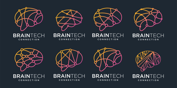 Brain technology logo design template collection.set Brain digital technology logo icons.