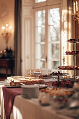 Elegant Dessert Table with Sweets and Decorations