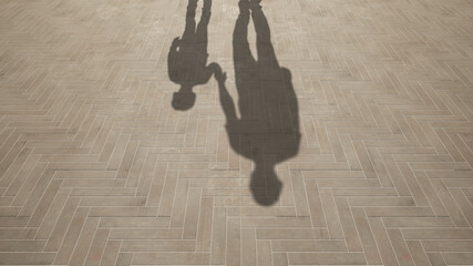 Concept or conceptual background of floor texture surface with a human shadow as silhouette. A 3d illustration metaphor to young childhood education, fun happy family child parent relationship design