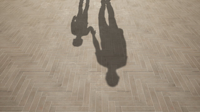 Concept or conceptual background of floor texture surface with a human shadow as silhouette. A 3d illustration metaphor to young childhood education, fun happy family child parent relationship design