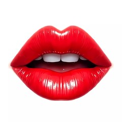 Obraz premium Glossy red lips highlights a perfect application of lipstick, emphasizing beauty standards and makeup artistry. Glossy red lips with a bold shine against a clean white background. Generative AI.