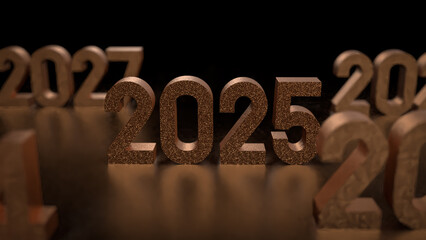 The Gold 2025 number for new year or celebration concept 3d rendering.