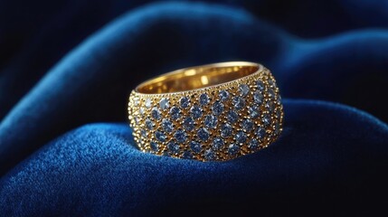 Photo of a stunning gold ring adorned with sparkling gems.