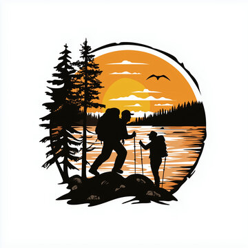 hikers silhouette sunset landscape clip art preview