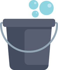 Cartoon illustration of a grey bucket with metal handle holding soapy water © anatolir