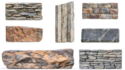 Textured Stone Wall Elements on Clear Background Generative AI