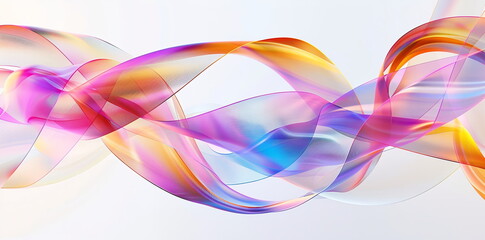 Abstract background with iridescent ribbon on white background, Holographic color gradient, fluid minimalism. Closeup composition of intertwined ribbons forming an abstract shape