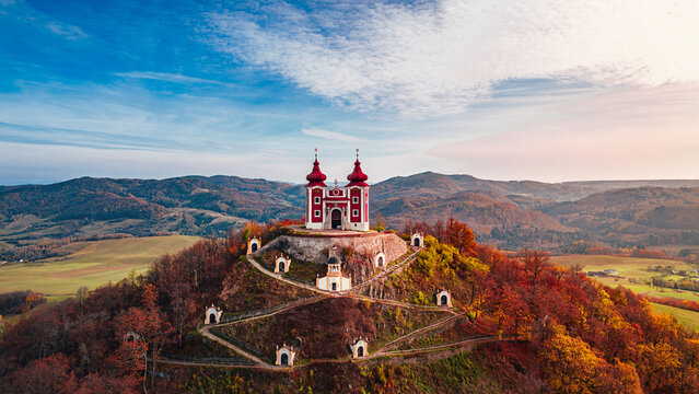 Autumn view of the mountains Kalv&aacute;ria Banska Stiavnica
