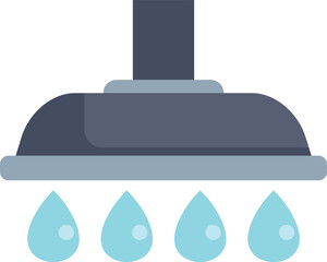 Minimalist illustration of a shower head pouring water drops, representing personal hygiene and bathroom fixtures