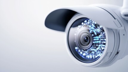 Close-up, modern CCTV camera with sleek design, isolated on white background, showcasing security technology, perfect for advertisements, closed-circuit camera, high-tech security