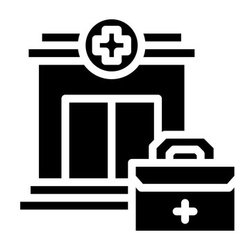 black hospital building and medical kit clip art preview