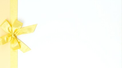 Obraz premium Pastel yellow ribbon bow on bright white surface perfect for summer spring themes
