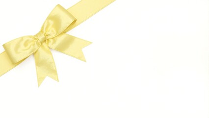 Pastel yellow ribbon  bow on bright white surface perfect for summer  spring themes