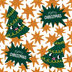 Christmas tree seamless new year pattern for wrapping paper and fabrics