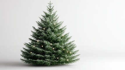 Fototapeta premium Simple yet beautiful Christmas tree with soft, natural green branches, minimal decorations, and soft lighting, isolated on white, classic look