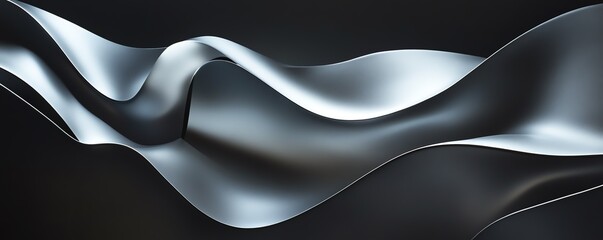 Obraz premium Vagues métalliques argentées sur fond noir, design abstrait et épuré.