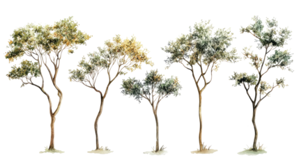 Watercolor Tree Clipart on Transparent Background Generative AI