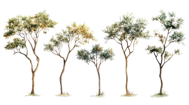 Watercolor Tree Clipart on Transparent Background Generative AI
