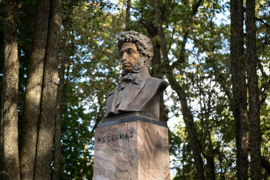 Alexander Pushkin statue in Markuciai park of Vilnius, Lithuania