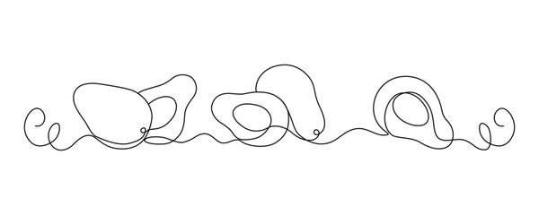 Fresh avocado drawn with continuous line in minimalism, single line, editable vector outline.