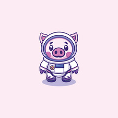 Cute Space Pig in Spacesuit, Adorable Astronaut Illustration with Pink Background
