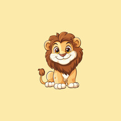 Adorable Cartoon Lion Illustration with a Cheerful and Playful Expression on a Plain Background