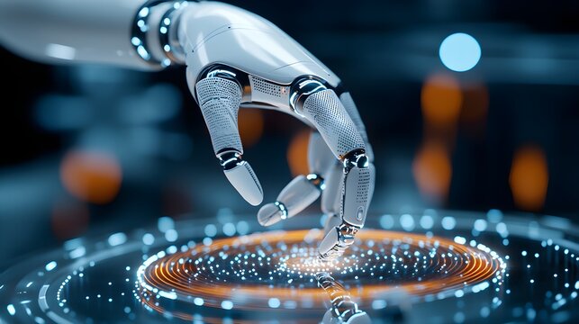 Engineer fine-tuning robotic arm speed and precision in a futuristic factory, assembly line components moving smoothly with real-time data visualizations